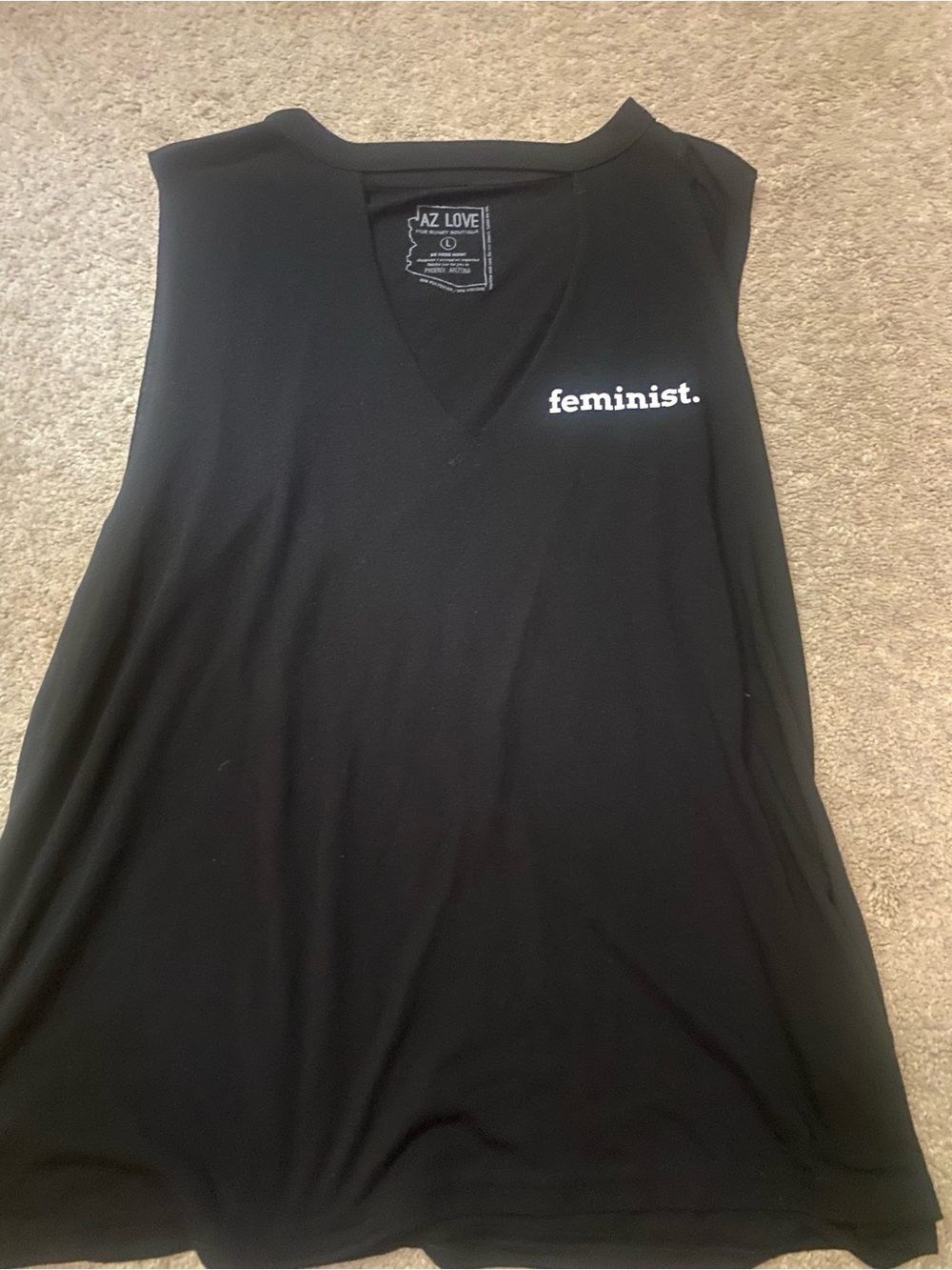 AZ Love V-Neck Tank Top with "feminist." Chest Print